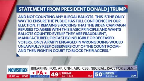 NOV 2020 Trump releases statement after Biden projected as winner