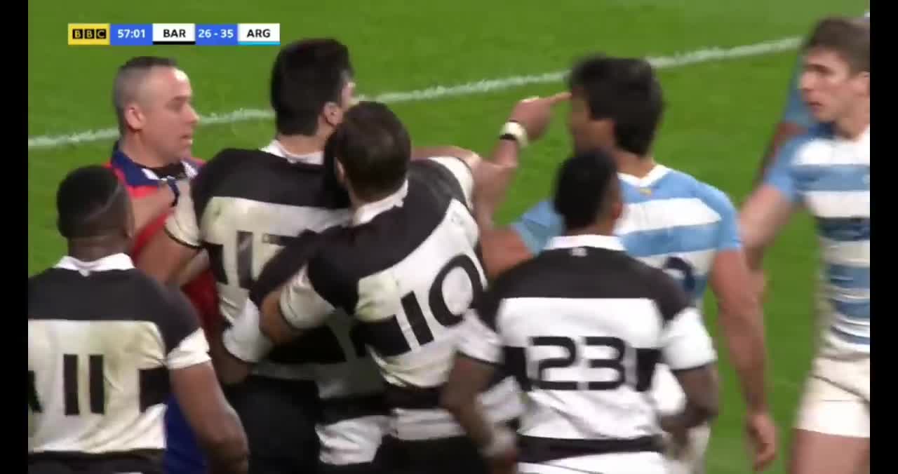Barbarian player De Allende get his hand Squashed & GETS VERY UPSET