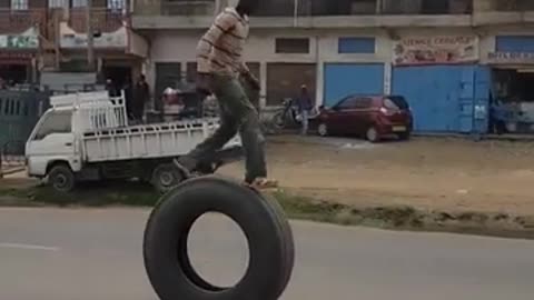 Boy shows talent in the street