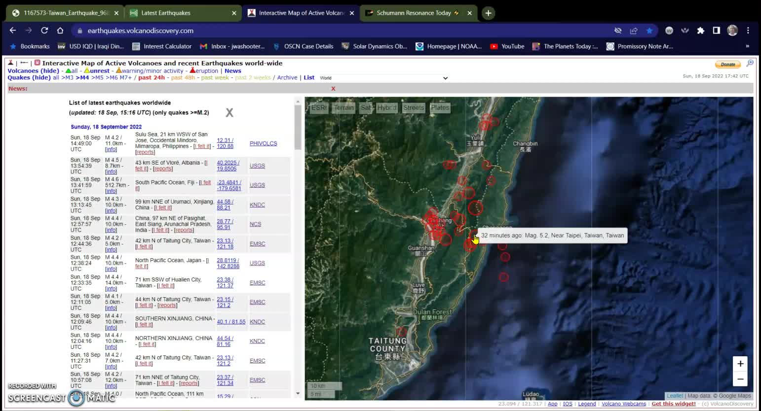 Taiwan Earthquake, Tsunami Bouy, Solar Wind and Coronal Hole 09-18-22