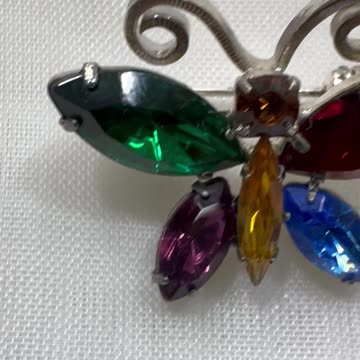 Rhodium Plated Multi-color Butterfly Brooch. Made with Swarovski Crystal. Gift