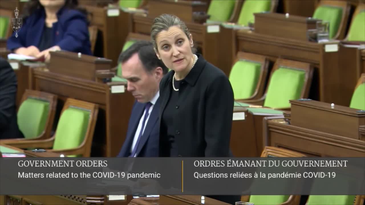 Chrystia FREELAND bullshits her way through Parliament when Pierre asks about Covid-19 Briefing