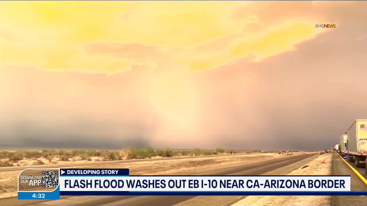 Flash Flood washes out 10 Freeway near CA-AZ border