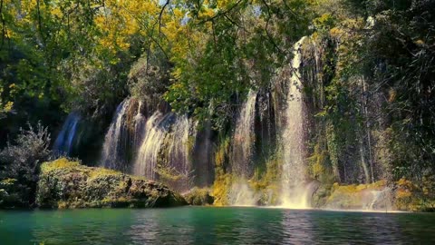 Tranquil Oasis: A Lake with a Cascading Fountain Waterfall |Deep blue-William black(piano)