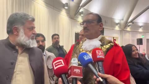The new mayor of the London borough of Brentgiving his interviews in Urdu.