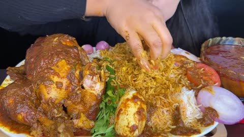ASMR EATING SPICY WHOLE CHICKEN CURRY,EGG CURRY,BASMATHI RICE,GREEN CHILLI FOOD VIDEOS