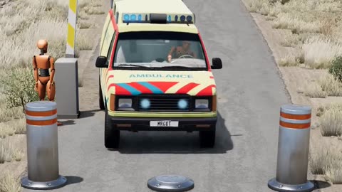 Car three bollards barrier crash - beamNG drive