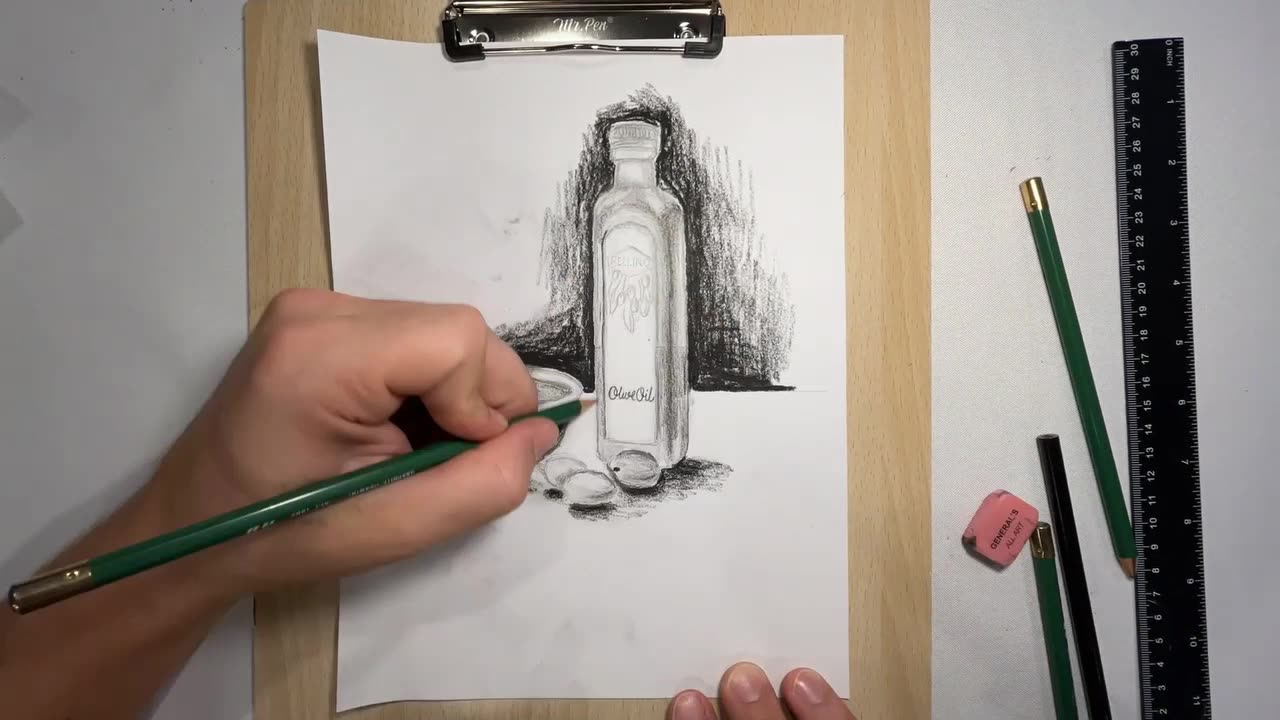 How to Draw a simple Still Life with Pencil and Charcoal-TIMELAPSE