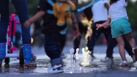 Playing with a dancing fountain.