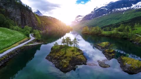 aerial footage from beautiful nature norway