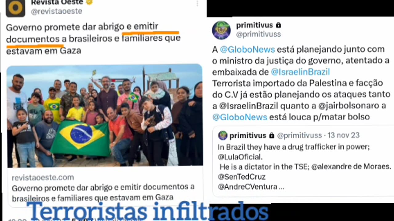 O plano da Globo, Lula e Dino foi antecipar. Os brasileiros que aínda estão em Gaza viram, os que chegaram no Brasil têm terroristas infiltrados a lógica é causar atentados e por a culpa em Bolsonaro, dizendo que foi ele que trouxe.