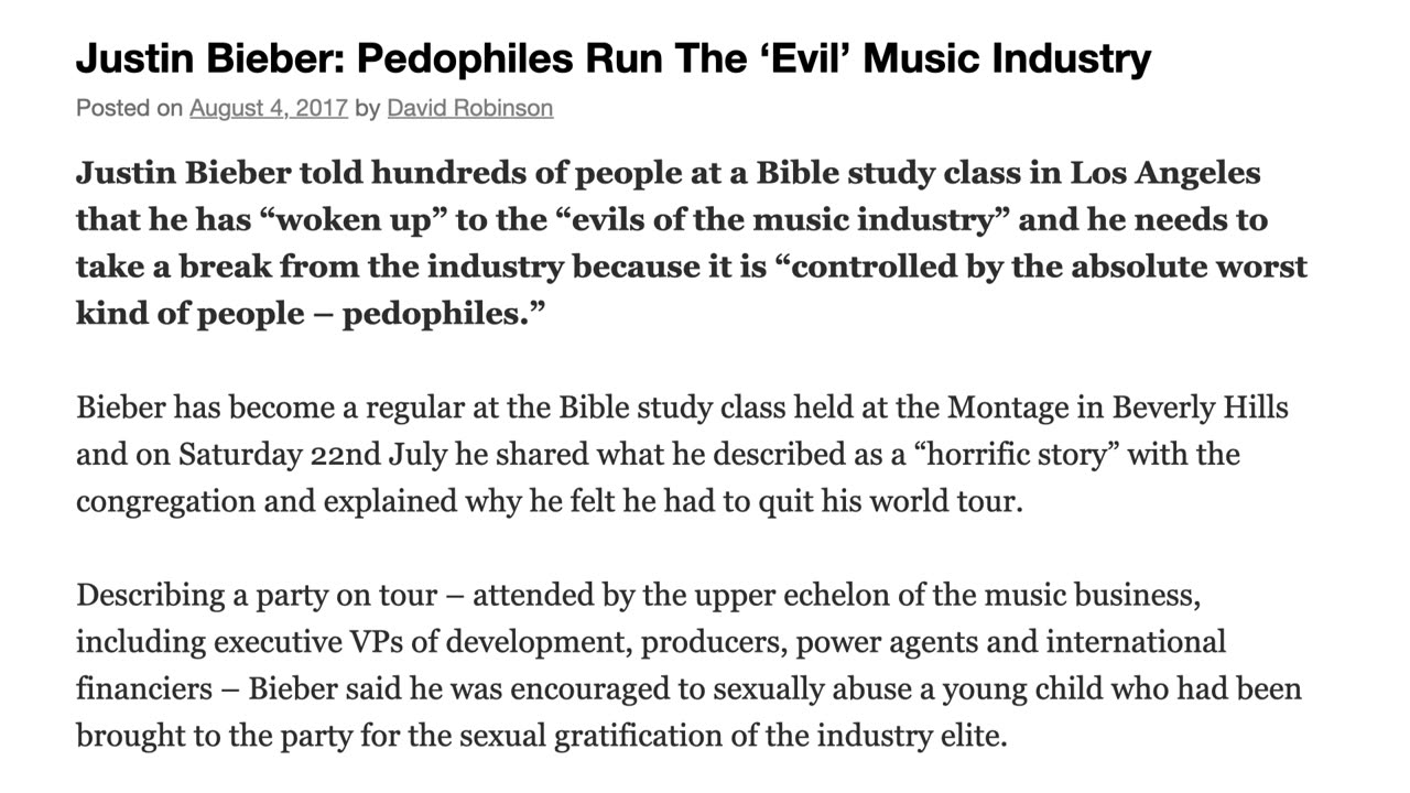 Justin Bieber/ Pedophiles Run The ‘Evil’ Music Industry | Maine Republic Email Alert