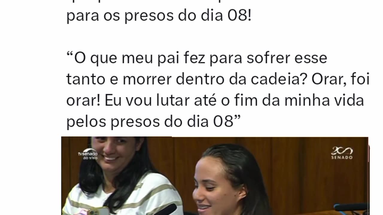 Filha do Clezão faz discurso: Eu vou lutar até o fim da minha vida pelos presos do dia 08”