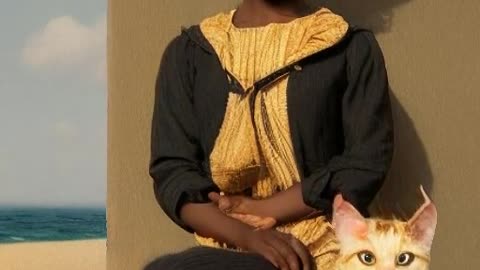 African Girl with cat ai Animation