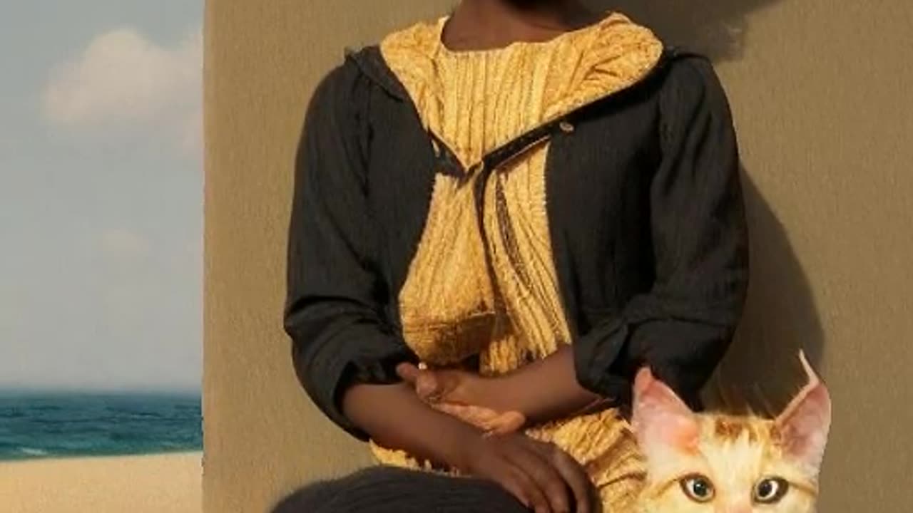 African Girl with cat ai Animation