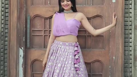 Lavender Sequins Georgette Indo-Western Crop Top Lehenga