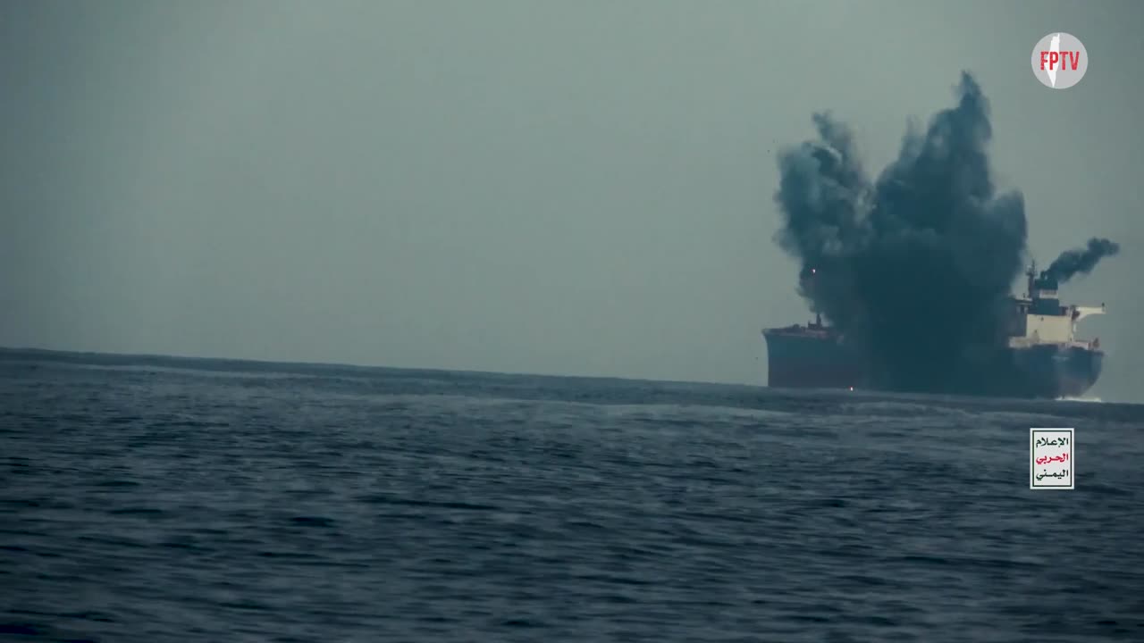 Yemeni Navy striking oil tanker violating the embargo against the Zionist enemy, 1 Oct 2024