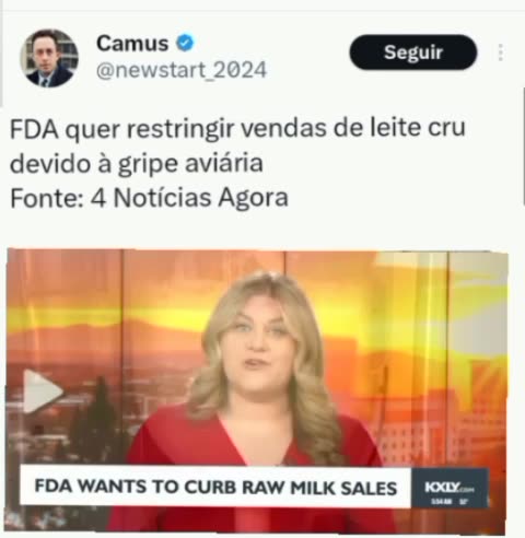 FDA quer frear vendas de leite cru devido à gripe aviária Fonte: 4 News Now.