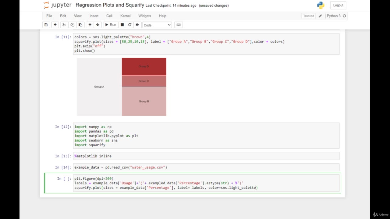 Python Full Course - Chapter 10 - 7. Regression Plots and Squarify in Seaborn