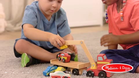 Melissa & Doug Magnetic Car Loader Wooden Toy Set