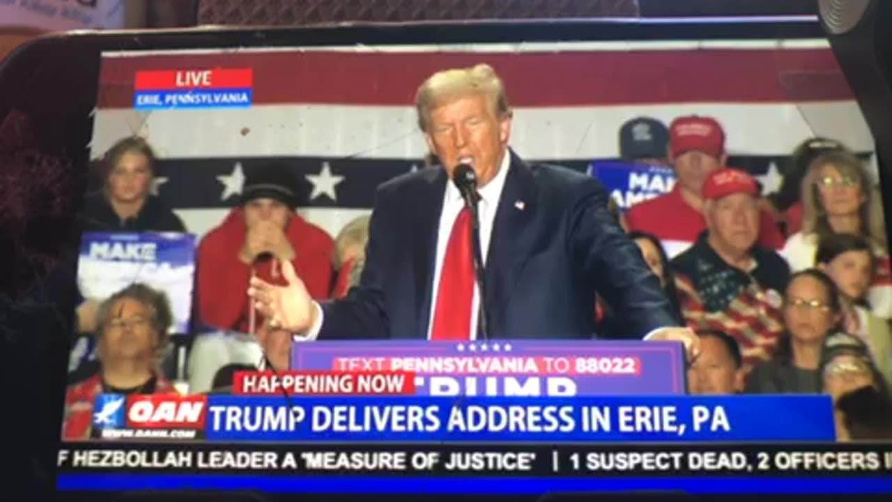 🦅OANN trump no tax on tips OT, social security, rally Erie Pennsylvania Sunday 03:34 pm