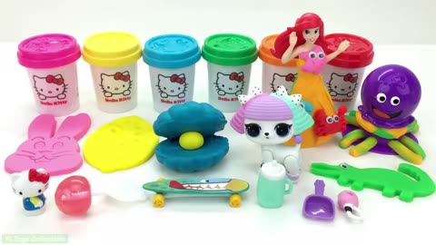 Learn Colors Hello Kitty Dough with Ocean Tools and Cookie Molds Surprise Toys K