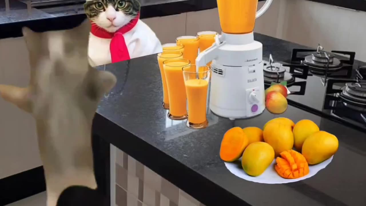 Funny Cat drinking mango juice | Funny video