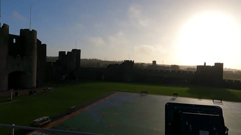 Walking on and in the walls of Pembroke castle. WALES. MARCH 2022