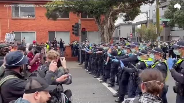 Scenes in Victoria today as protesters clashed with police