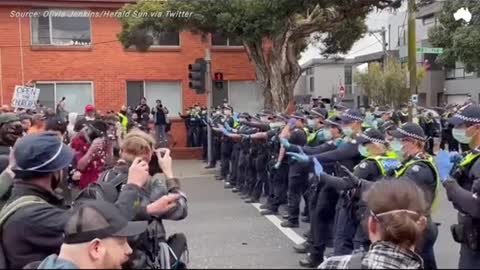 Scenes in Victoria today as protesters clashed with police