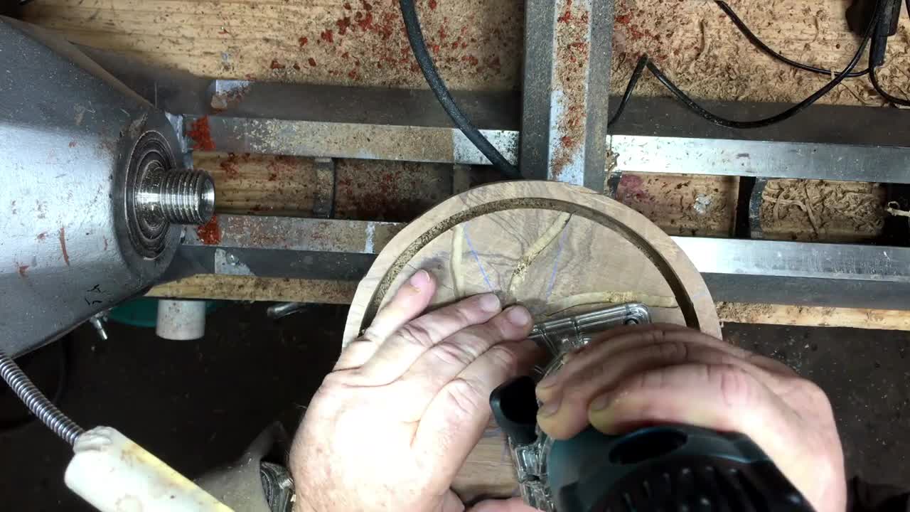 woodturning a pewter shavings dish-4