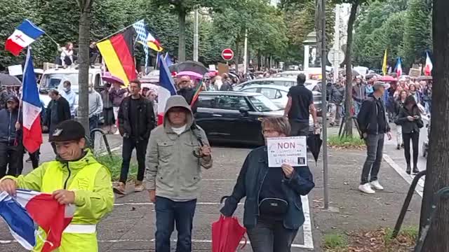 Strasbourg (France) german and french citizens walked together against the vaccine passport