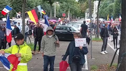 Strasbourg (France) german and french citizens walked together against the vaccine passport