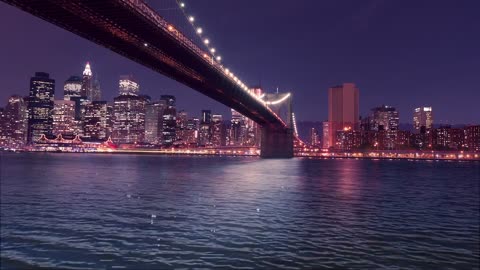 The New York city at night from bridge view