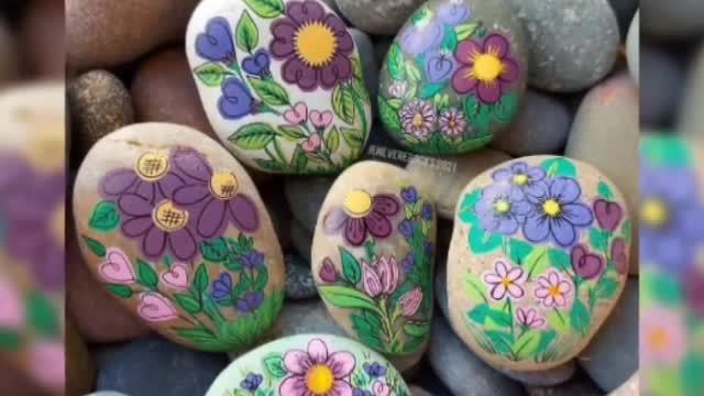 fabukous and unique floral painted rocks and stones