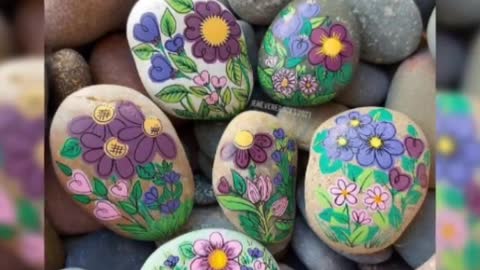 fabukous and unique floral painted rocks and stones