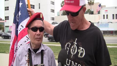 Views of MAGA Patriots, Kelly J. Patriot & Lam Tran at Bev Hills Freedom Rally