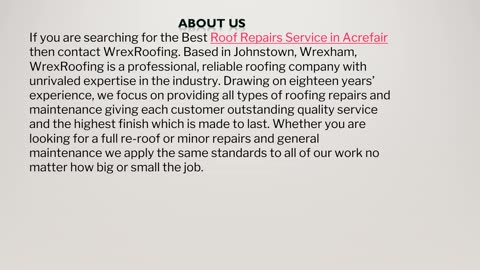 Roof Repairs Service in Acrefair