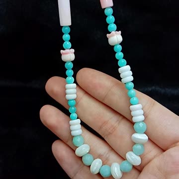 20231130-06Natural Tourmaline and Prehnite 925 Sterling Silver Gemstone bead necklace 16" strand