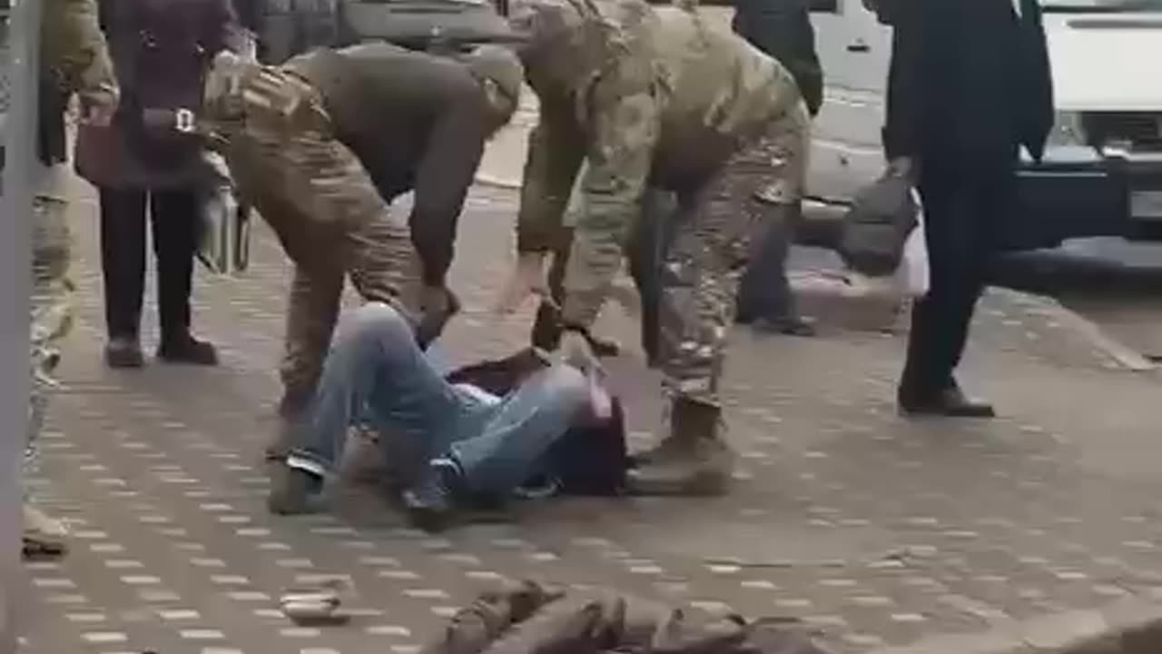 Ukrainian Civilian Tries to Resist Violent AFU Recruitment Officers (February 2023)