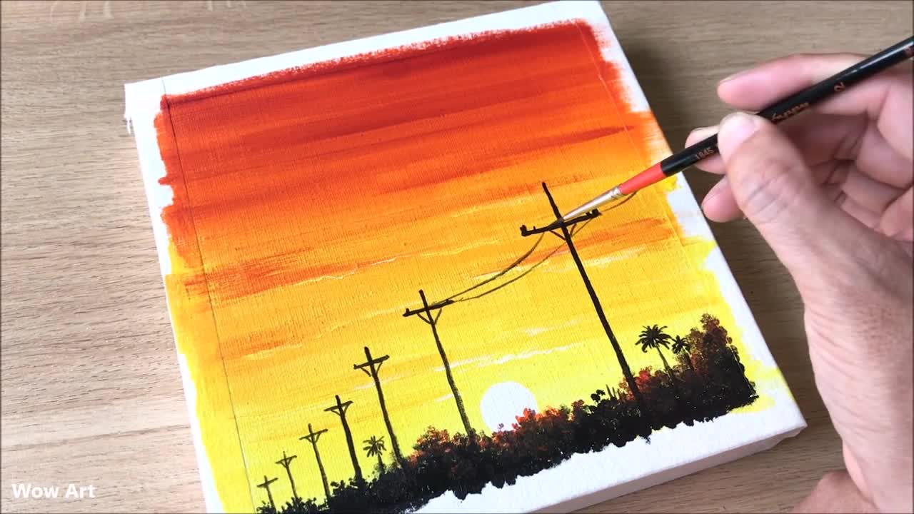 Daily Challenge #34 / Easy Art / Power lines at sunset painting