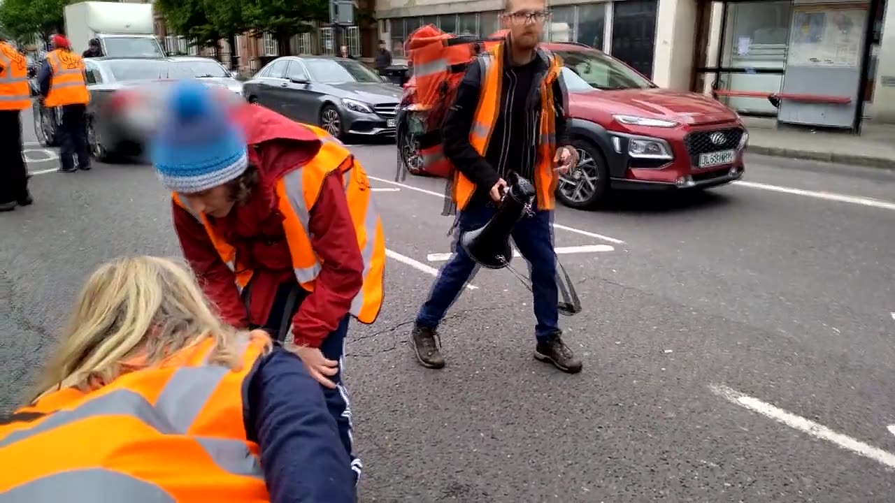 Frustrated working class driver trying to get to work in London is blocked...