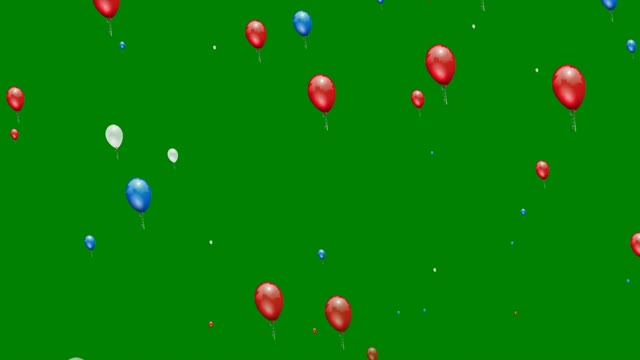 Colorful balloons going up on green background.