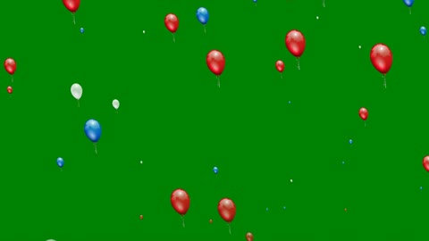 Colorful balloons going up on green background.
