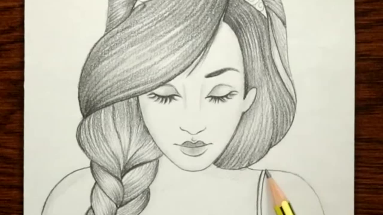 Cute girl with hairstyle drawing Video