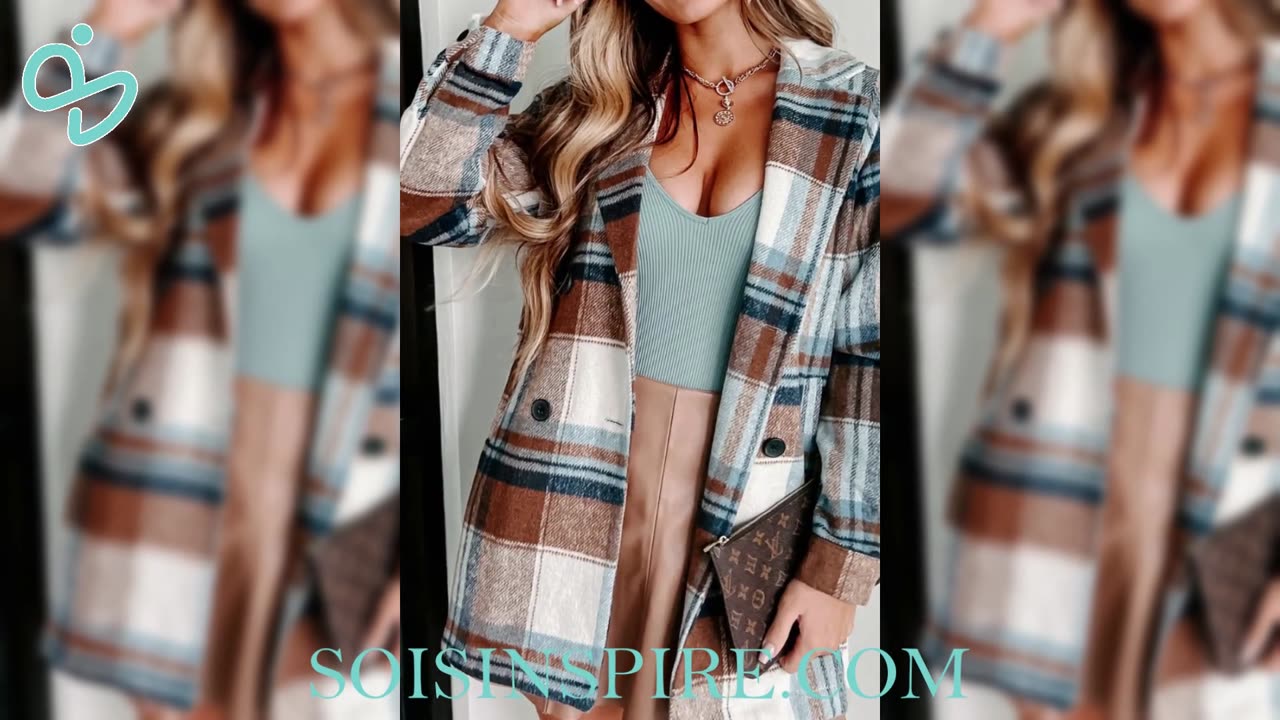 Plaid Double-Breasted Long Sleeve Coat #plaidcoat #trendycoat #coatfashion #coatstyle