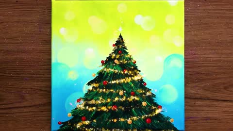 🎄Christmas Tree Painting with a Toothbrush and Cotton Swab #380