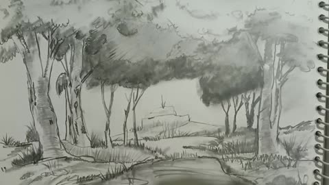 Landscape with pencil shading