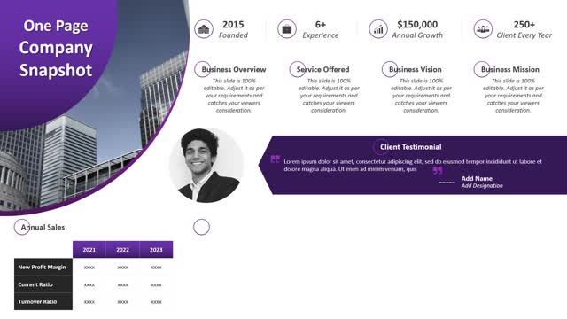 One Page Company Snapshot PowerPoint Template