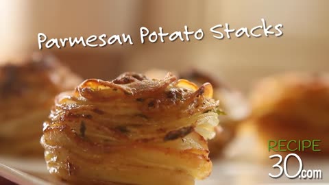 Layers of crispy, buttery Parmesan POTATO STACKS - By RECIPE30.com